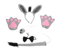 FRCOLOR Plush Donkey Costume Kit Grey Donkey Ears Headband Tail and Gloves Set for Halloween Cosplay Animal Dress Up Accessory for Boys