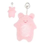 FRCOLOR Plush Keychain Card Holder with Id Protection Pink Rabbit Soft Bus Card Sleeve Portable for Campus and Travel Use