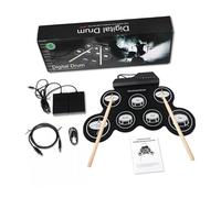FRCOLOR Portable Electric Drum Set for Adults and Beginners with Silicone Drum Pads, Abs Construction, and USB Digital Connectivity, Lightweight and Compact for Practice and Travel