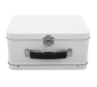 FRCOLOR Portable Tinplate Suitcase Shaped Packing Case Multipurpose Storage Box and Jewellery Presents with Lid, Simple and Practical White Novelty Box