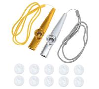 FRCOLOR Professional Metal Kazoo with Ropes Easy to Play Musical Instrument for Beginners and Ukulele Partners Includes Replacement Membranes Small Portable Classic Kazoo for Music Lovers