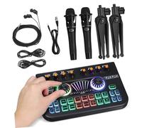 FRCOLOR Professional Podcast Equipment Bundle with Dual Studio Microphones and Live Sound Card Audio Mixer Kit for Clear Recording Streaming Singing and Dj Audio Production