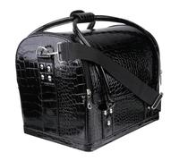 FRCOLOR PU Leather Makeup Case Compartments Portable Travel Cosmetic Box for Women Black Rolling Beauty Storage Organizer for Makeup Artists and Nail Art