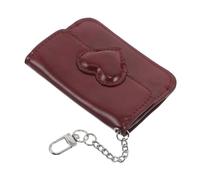 FRCOLOR PU Small Wallet for Women Portable Soft Leather Card Holder with Dual Slots Detachable Heart Buckle Compact Card Organizer in Wine Red