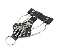 FRCOLOR Punk Leather Skull Bracelet Rivets Chain for Women, Black Skeleton Wristband Adds a Bright Touch to Daily Outfits and Motorcycle Riding Fashion