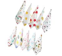 FRCOLOR Pure Cotton 6-Layer Muslin Baby Face Washcloth and Drool Bib Set for Newborns, Soft Absorbent Baby Towels 30x30cm, Mixed Colors, 10pcs