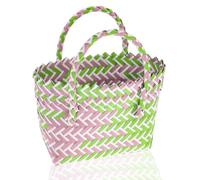 FRCOLOR PVC Woven Vegetable Basket with Handle for Picnic and Banquet Use | Lightweight Reusable Storage, Chic Rustic Style, for Vegetables and Other Items, Pale Green Finish