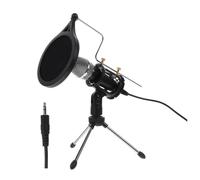 FRCOLOR Recording Microphone Portable Condenser Mic with Tripod Stand with Heart-shaped Design Black Abs for Mobile Phone and Computer Suitable for Live Broadcasting and Karaoke