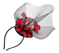 FRCOLOR Red Butterfly Fascinator with Mesh Veil and Plastic Frame Headband for Women Elegant and Convenient to Wear, for Bridal Shower and Tea Party Accessories