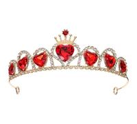 FRCOLOR Red Heart Queen Tiaras and Crown for Women Rhinestone Wedding Bridal Crown Crystal Princess Prom Carnival Hair Accessories