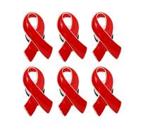 FRCOLOR Red Ribbon Brooch Pins Zinc Alloy Material 6pcs with Support and Determination Features, Practical and Lovely Accessories for Prevention Awareness for Charity Events