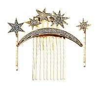 FRCOLOR Retro Hair Accessories Star Barrettes Hair Side Clip Comb Diamonds for Wedding Styling Comb