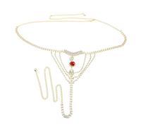 FRCOLOR Rhinestone Crystal Underwear Thong for Women Sparkling Alloy Body Chain Nightclub Party Dancewear Elegant Red Panties Accessory