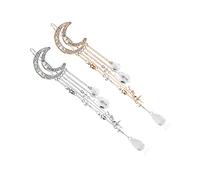 FRCOLOR Rhinestone Tassel Hairpin Set Moon Shape Barrette Star Earrings for Women Girls Birthday