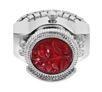 FRCOLOR Rose Flower Ring Watch for Women Chic Red Crystal Finger Watch Decorative Jewelry Timepiece for Special Occasions