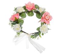 FRCOLOR Rose Wreath Headband Handmade Floral Headband Flower Crown for Weddings Festivals and Everyday Fashion Adjustable Braided Design Hair Accessories