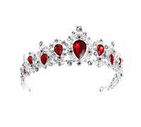 FRCOLOR Royal Tiara Crown Wedding Bridal Hair Accessories Red Silver Crystal Headpiece for Engagement Party 5.91X4.33 Inch
