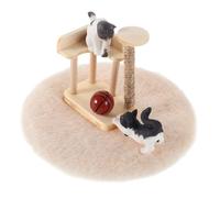 FRCOLOR Scale Mini Wooden Cat Tree Dollhouse Furniture with Miniature Cat Figurines Realistic Pretend Play Kitten Climbing Frame for Dollhouse Scene Photography and Collectible Decor