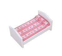 FRCOLOR Scale Red White Striped Furniture Ornament for Mini Bedroom Decoration Lightweight Density Board Material Creative Miniature Sleeping Bed for Dollhouse Collection