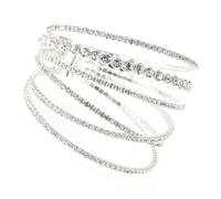 FRCOLOR Shiny Rhinestone Elastic Bracelet Six-row Crystal Wrist Chain Jewelry for Women Valentine Day Gift Skin-friendly Silver Tone