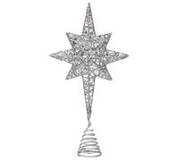 FRCOLOR Silver Christmas Tree Star Tree Topper Bethlehem Star Treetop 7 Pointed Glitter Treetop Christmas Tabletop Decoration For Holiday Party Winter Home