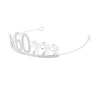 FRCOLOR Silver Rhinestone Crown Cake Topper Number 60 Decoration Crystal Tiara Birthday Cake Accessory for Wedding