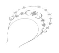 FRCOLOR Silver Star Moon Headband, Three-layer Rhinestone Crown Hair Accessory for Wedding, Bridal, and Cosplay, Crystal Glitter Tiara for Women