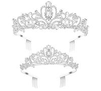 FRCOLOR Silver Tiara Crown Rhinestone Headband Crystal Princess Tiara with Combs Birthday Wedding Party Hair Accessories for Women