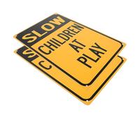 FRCOLOR Slow at Play Sign High Visibility Road Caution Sign 30 x 20 cm Yellow Iron 2-Pack for Streets and Neighborhoods