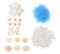 FRCOLOR Small Seashells DIY Ocean Material Kit with Natural Conch Shells, Sea Glass, Marine Star, and Sand for Beach-themed Crafts, Aquarium Decor, and Handmade Wishing Bottles