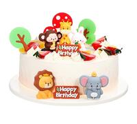 FRCOLOR Soft Silicone Animal Cake Toppers Set with Standing Elephant Sitting Lion Standing Monkey Cute Rabbit Red Mushroom 2pcs Forest Trees 2pcs Road Signs 3pcs Jungle Shower and Birthday