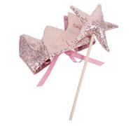 FRCOLOR Sparkling Rose Gold Star Wand and Cosplay Crown for Lightweight Comfortable Performance Tiara and Party Decoration for Birthday Festival and Stage Events