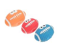 FRCOLOR Squeaky Dog Toys 3pcs Chew Toys for Latex Squeaky Rugby Ball Dog-Toys for Pets Teething and Outdoor Play, Random Color
