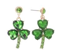 FRCOLOR St Patricks Day Earrings for Women Green Shamrock Heart Dangle Earrings with Rhinestone Gems Festive Irish Holiday Jewelry Lightweight Party Accessories