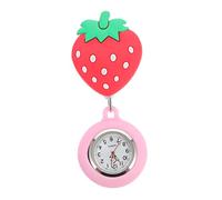 FRCOLOR Strawberry Hanging Pocket Watch Soft Silicone Nurse Fob Medical Timing Watch Cartoon Design Nurse Doctor Use Pink Stretchable Case