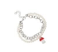 FRCOLOR Stylish Metal Mushroom Bracelet for Women Elegant Wrist Jewelry Trendy Pearl Chain Accessory
