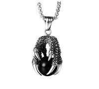 FRCOLOR Stylish Stainless Steel Dragon Claw Pendant Necklace for Men Black Bead and Square Pearl Chain Choker Creative Male Neck Chain Gift for Boys and Boyfriends