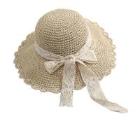 FRCOLOR Summer Large Brim Beach Hat Chic Straw Hat Detachable Lace Belt for Women Sun at Beach Outings Lightweight Women for Sunny Days Beige