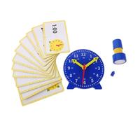 FRCOLOR Teaching Clock Kit with Three Hand Linked Analog Model and Cards for School and Clock Stamps for Learning Timetelling Skills