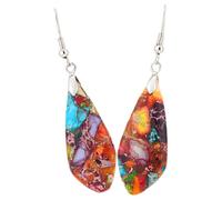 FRCOLOR Teardrop Stone Dangle Earrings Lightweight Bohemian Style Colorful 1 Pair with Easy to Wear Metal Hooks for Women for Casual Or Party Wear