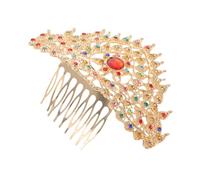 FRCOLOR Thai Traditional Gold Crown Princess Comb Hairpin with Rhinestones Lightweight Ancient Chinese Headdress for Bridal Wedding and Festival Hair Accessories