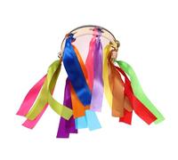 FRCOLOR Thick Handheld Tambourine with Ribbons Wooden Percussion Instrument for Stage Performances and Dance Parties Sturdy Hand Drum with Bells