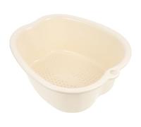 FRCOLOR Thickened Portable Foot Bath Bucket with Massage Rollers Beige Household Foot Soak Basin for Home Pedicure and Relaxation