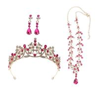 FRCOLOR Tiara Necklace Earrings Set Bridal Jewelry for Women Wedding Headpiece Set Pageant Accessories Birthday Crown for Bride
