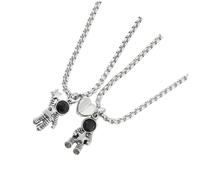 FRCOLOR Titanium Steel Astronaut Pendant Magnetic Couple Necklaces Set for Valentine's Day Matching Neck Decor for Lovers