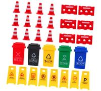 FRCOLOR Traffic Play Signs with Mini Cones and Trash Cans Educational Road Safety for Early Learning Cognitive Skill Development and Practical Traffic Scenarios Simulation