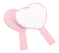 FRCOLOR Travel Handheld Mirror, 2pcs Portable Makeup Mirrors Heart Mirror Compact Cosmetic Mirror with Handle Pink