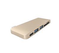 FRCOLOR Type- Adapter and Card Reader Compatible Pro Air Usb Hub for Data Sync and Charging Elegant Golden Finish
