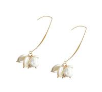 FRCOLOR U Shape Ear Dangle Earrings with Pearl Plate Golden Fashion Jewelry for Women Contemporary Stylish Design for Party Work Casual Wear Eye-catching Accessory