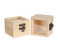 FRCOLOR Unfinished Wooden Display Boxes Beige Wood and Iron Material with Glass Lid and Front Clasp 2pcs Square Specimen Storage Cases for Collectibles and Learning Organisation
